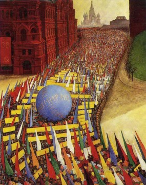Procesión del Primero de Mayo en Moscú 1956 Diego Rivera Pinturas al óleo